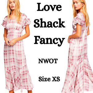 LoveShackFancy Plaid Silk Ruffle Maxi Dress - XS - NWOT